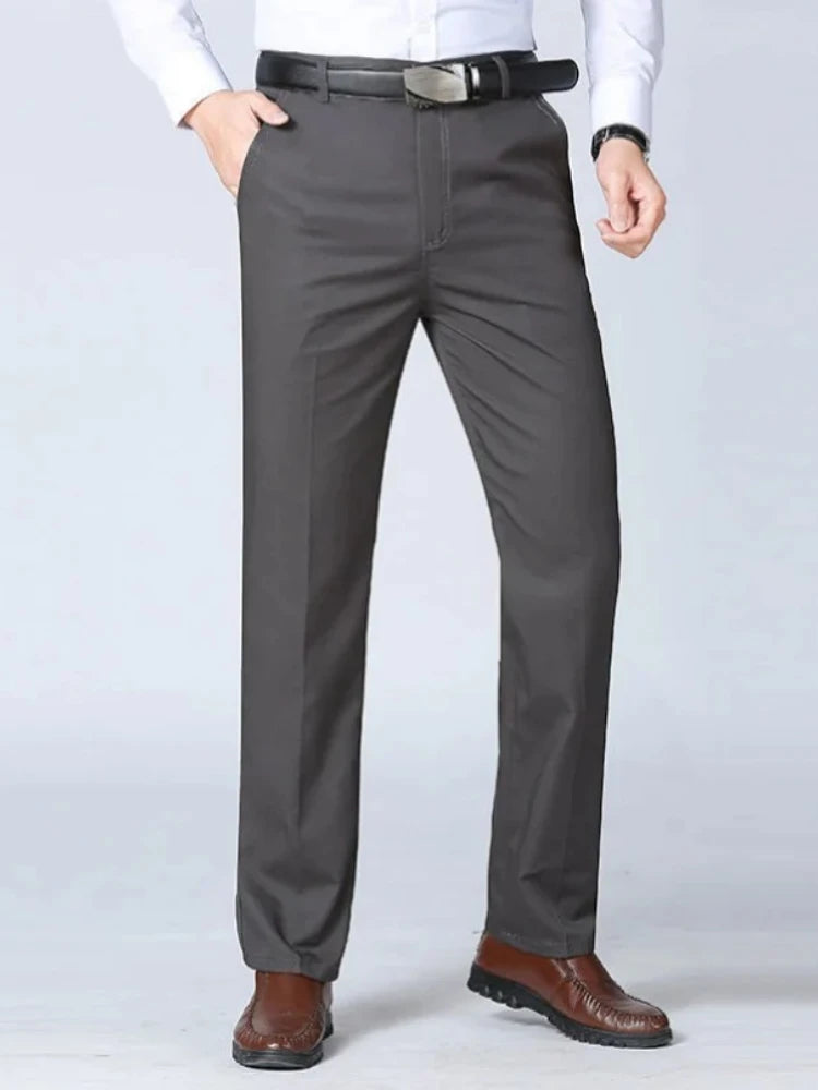 Men's High-Waist Cotton Straight-Leg Full-Length Pants