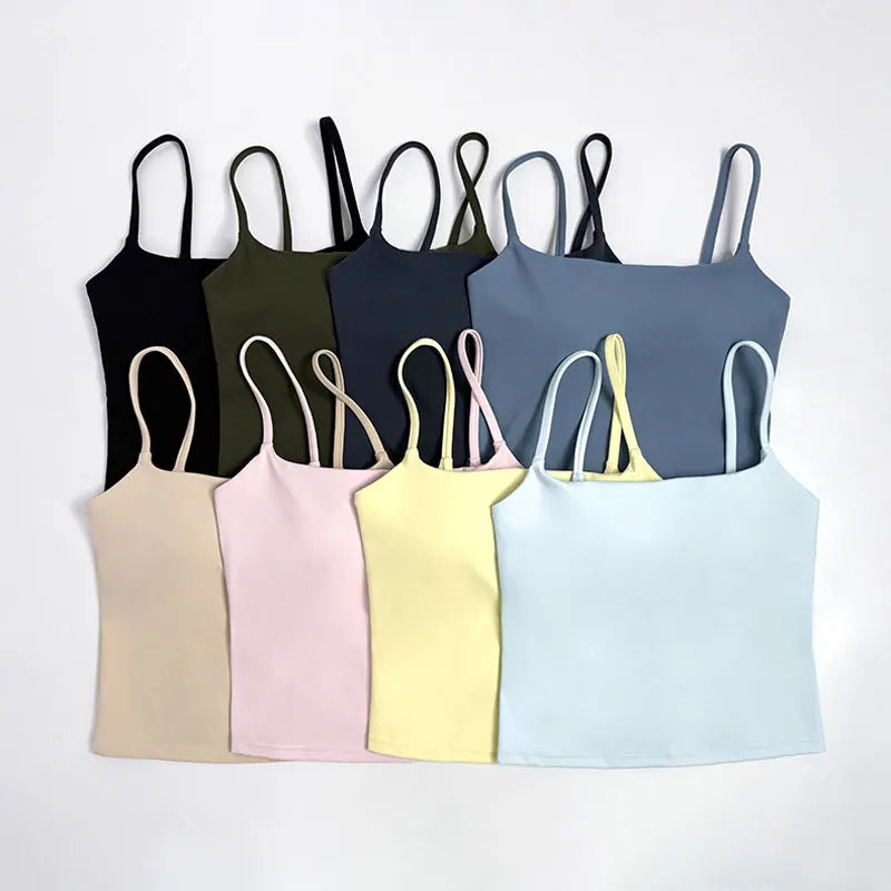 Women's Square Neck Thin Strap Tank Top For Workout Outfits