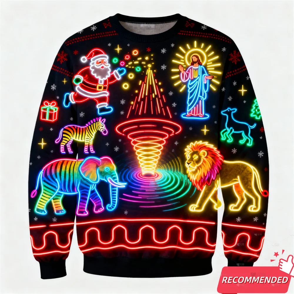 Neon-Effect Christmas Graphic Crewneck Sweatshirt