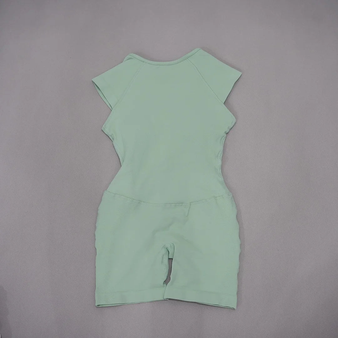 Women's Cap Sleeve Nylon Blend Workout Romper with Open Back