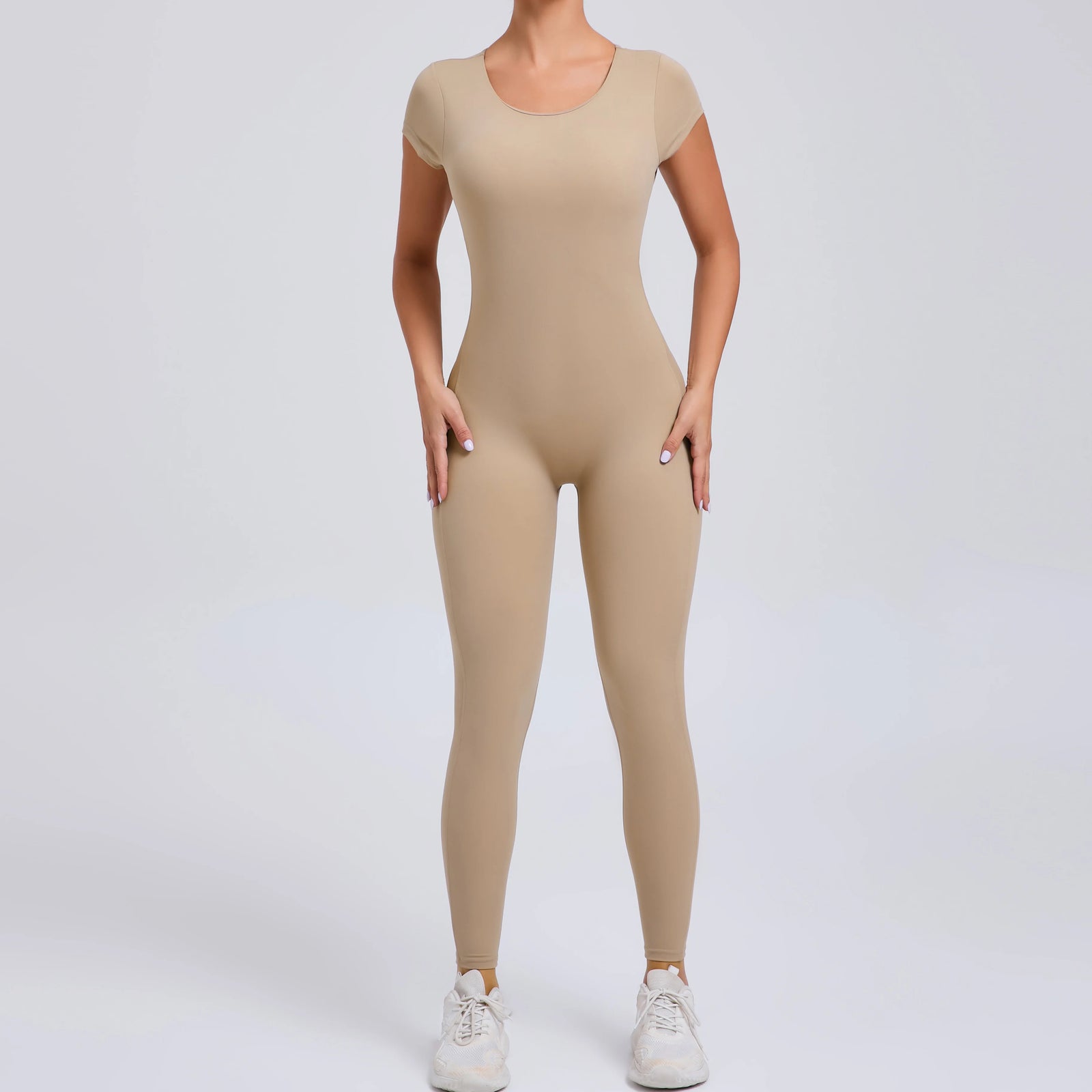 Women's Cap Sleeve Open Back Full Length Workout Jumpsuit