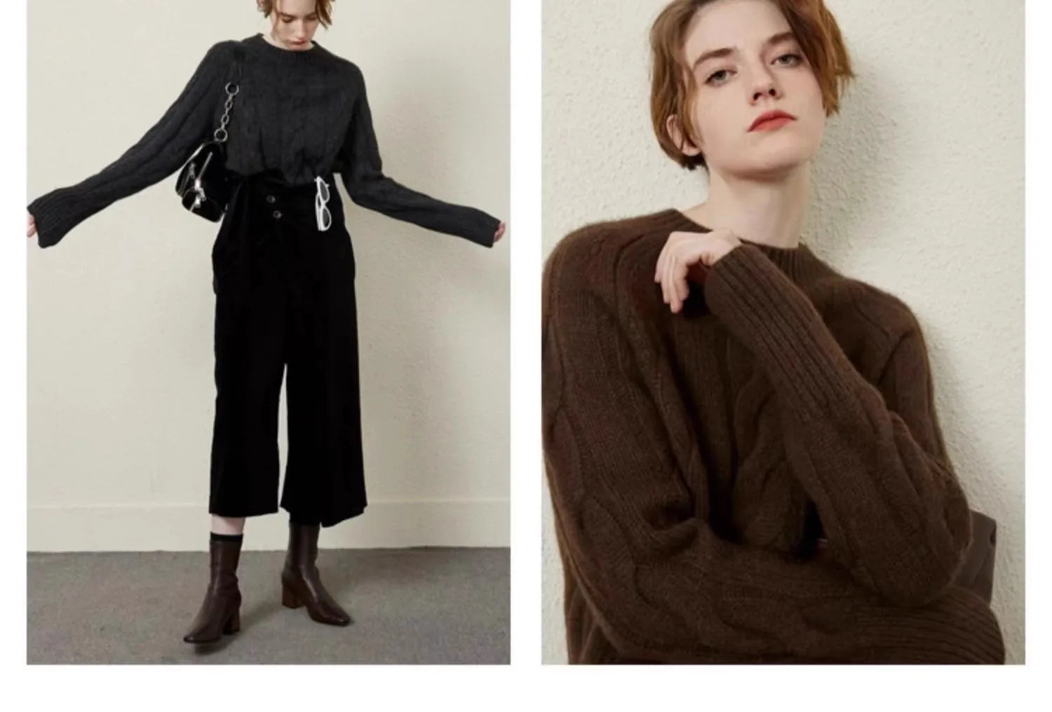 European autumn and winter cashmere sweater women's crewneck twist sweater loose cover to wear pure wool knitted bottom thick