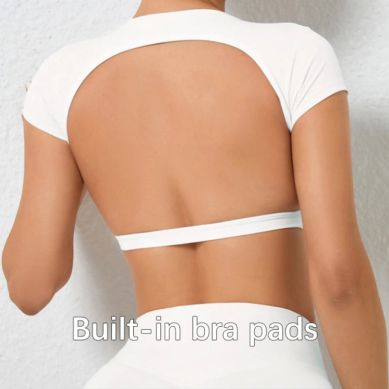Women's Open Back Cap Sleeve Sports Crop Top