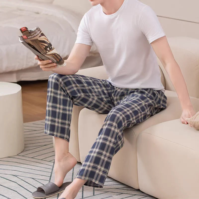Men's Patterned Elastic Waist Straight Leg Pajama Lounge Pants