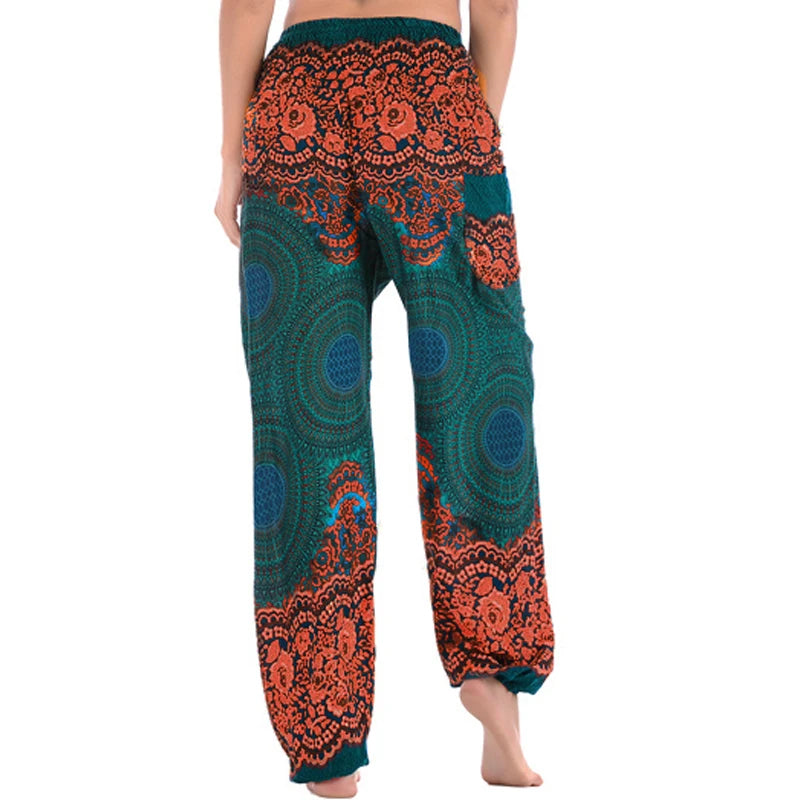 Women's Printed Rayon Harem Pants with High Waist and Gathered Ankles