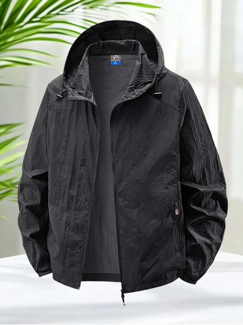 Hooded Long Sleeve Full Zip Outdoor Hiking Jacket with Pockets