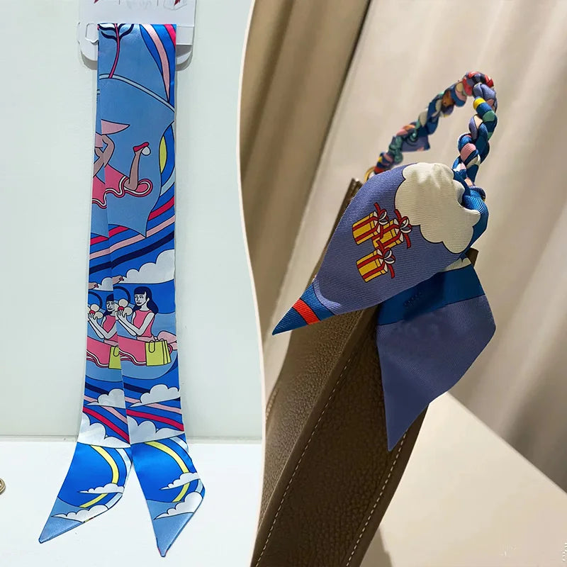 Printed Skinny Scarf for Neck and Bag Handle Styling