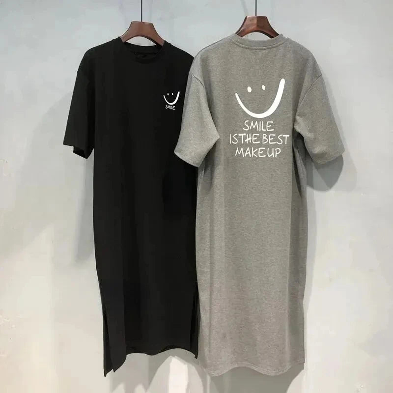 Women’s Loose-Fit Short-Sleeve Graphic T-Shirt Dress with Crew Neck