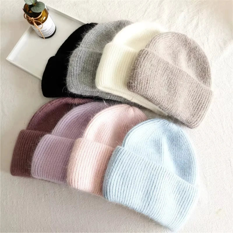 Solid Ribbed Knit Beanie with Wide Folded Cuff