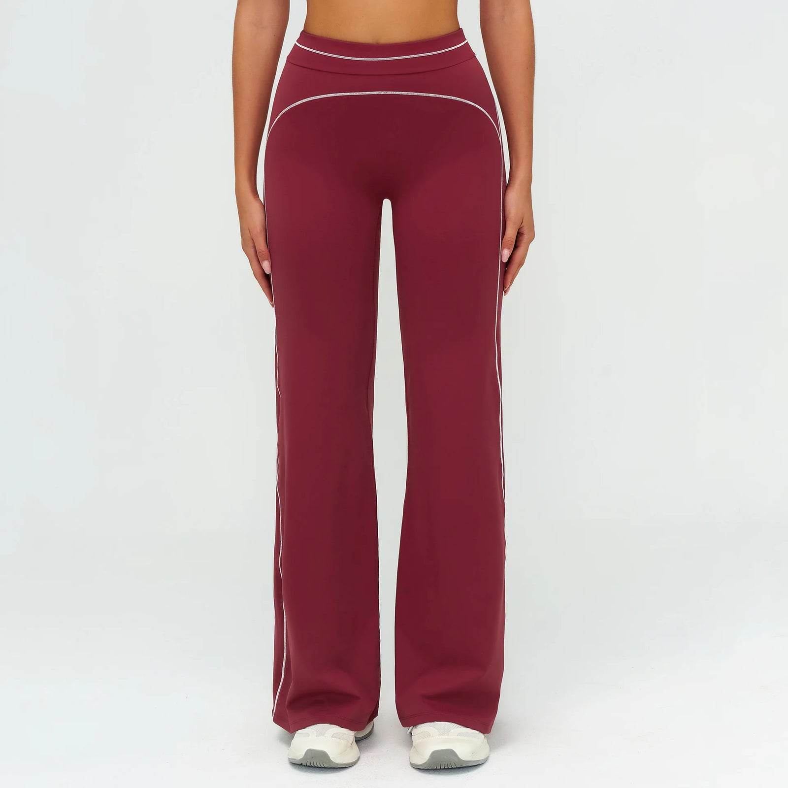 Women's High Waist Flared Workout Pants with Curved Contrast Seam Details