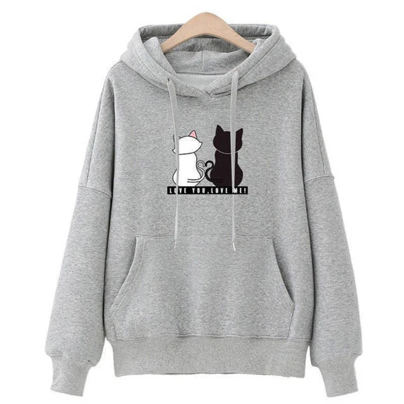 Cat Graphic Long Sleeve Pullover Casual Hoodie for Layering