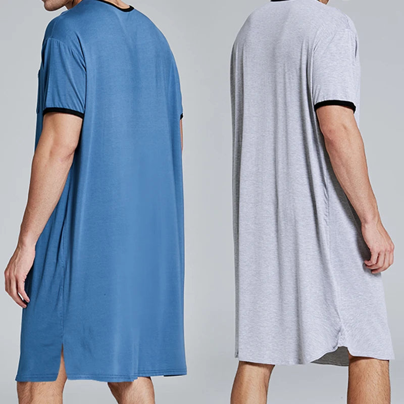 Men's Solid Short Sleeve Button Neck Lounge Sleep Nightdress