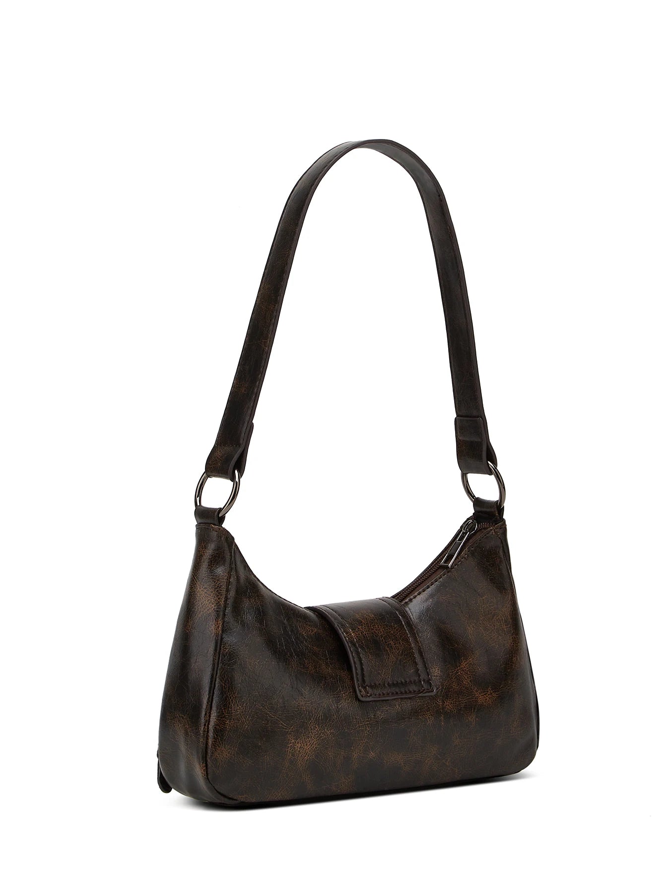 Retro Pleated Shoulder Handbag with Decorative Rivet Details