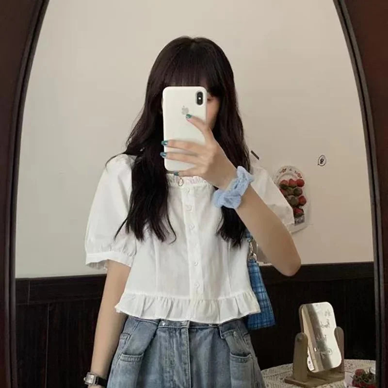 Women's Ruffled Short Sleeve Blouse