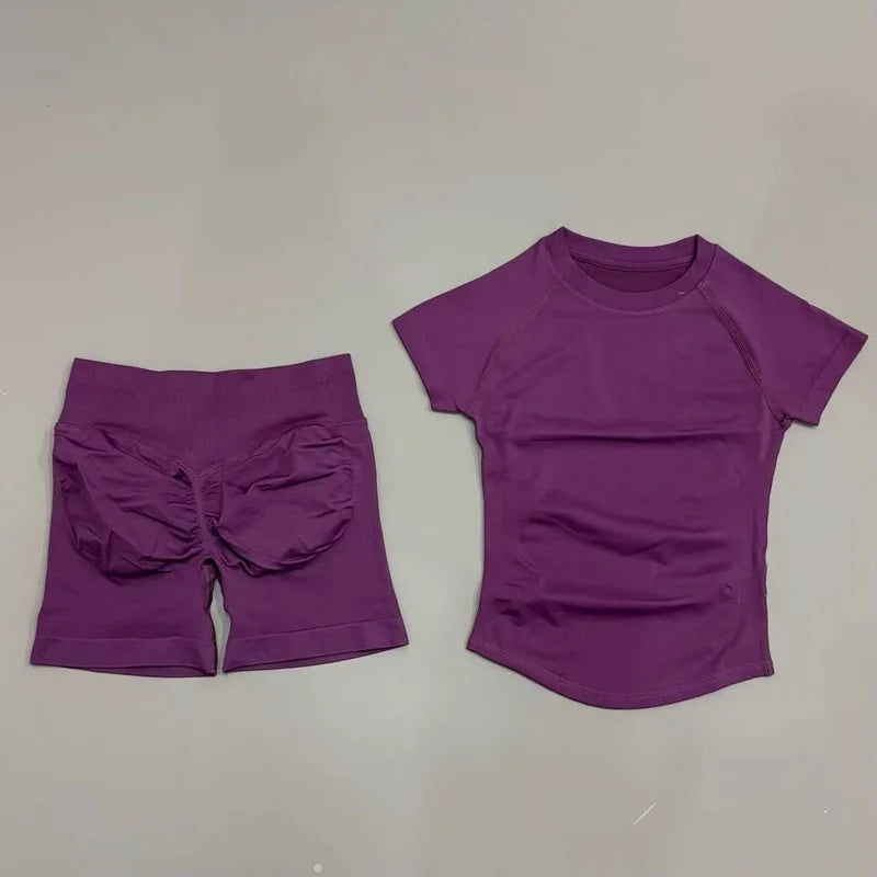 Women's Short-Sleeve Top and Shorts Yoga Set
