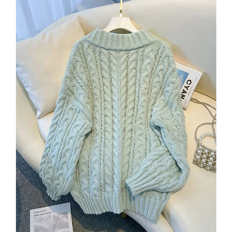 Women's V Neck Cable Knit Sweater Casual Knit Layer