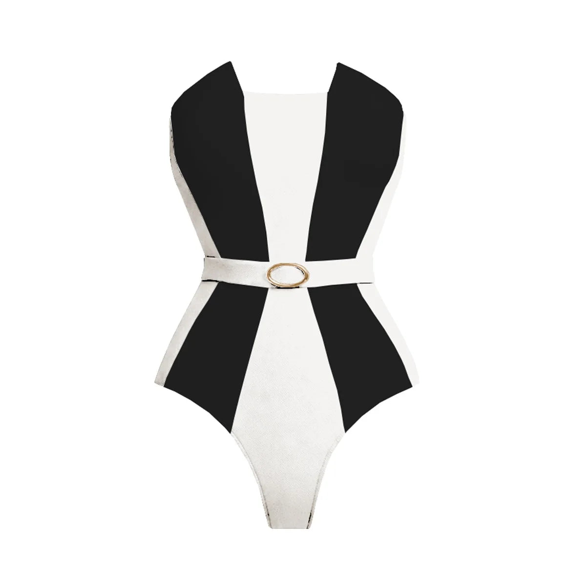Striped Cutout One-Piece Swimsuit with Long Skirt