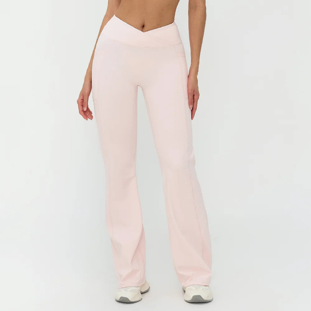 Women's High V Waist Flared Workout Pants with Side Pockets