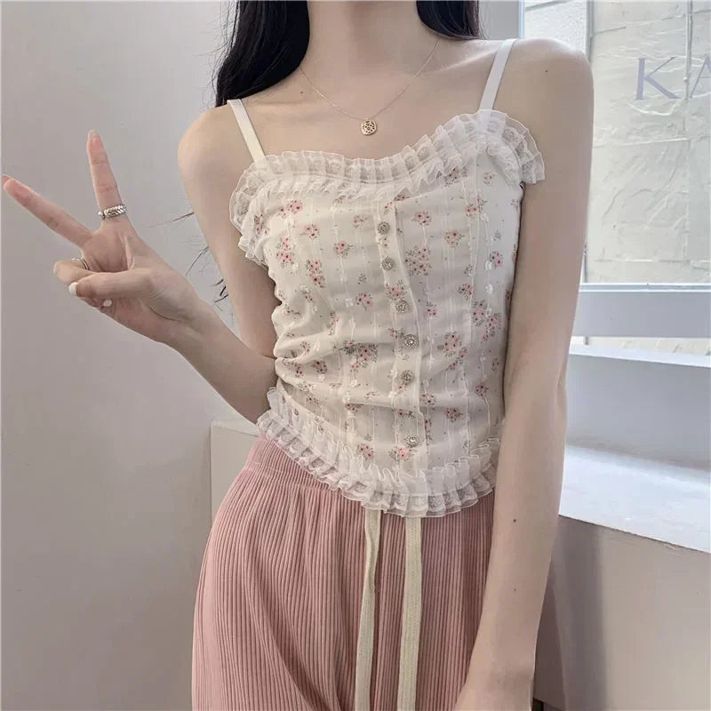 Women's Floral Lace Camisole with Thin Straps and a Fitted Silhouette
