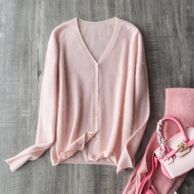 Women's V Neck Full Button Front Cardigan Casual Knit Layer