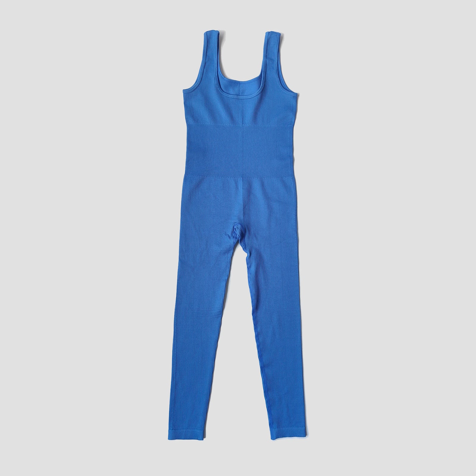 Women's Wide Strap Ribbed Nylon Blend Workout Jumpsuit with Long Legs