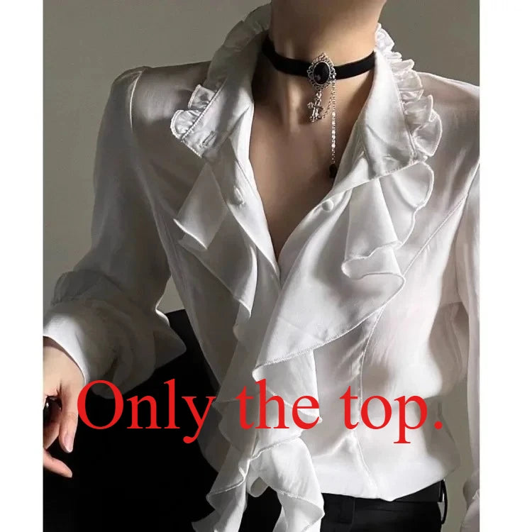 Women's Ruffled Stand Collar Long Sleeve Blouse