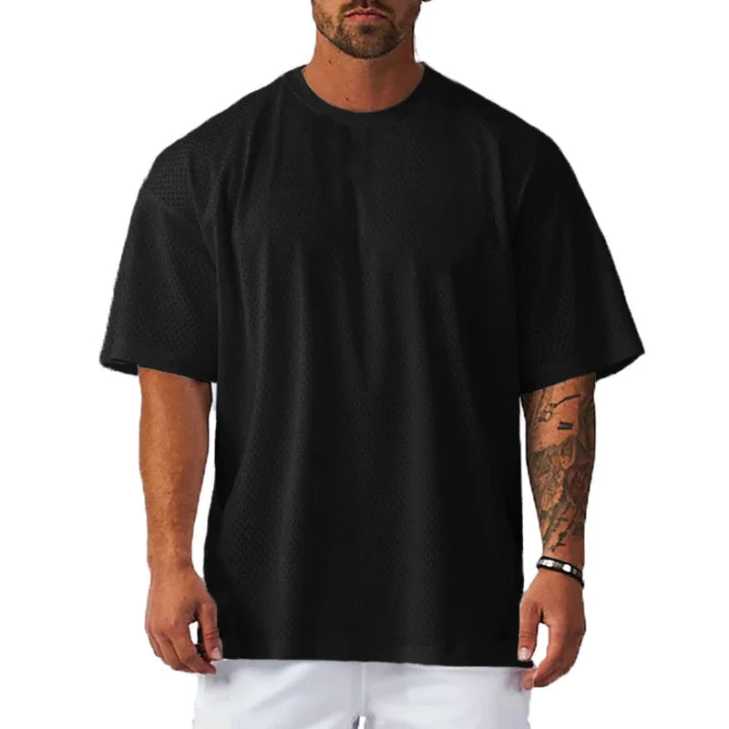 Plain Oversized Mesh Short Sleeve T-shirt For Sports Outfits