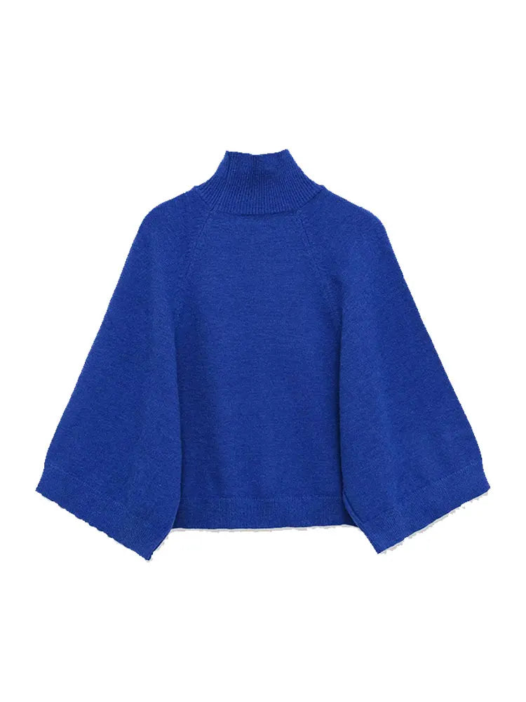 Women's Mock Neck Batwing Sleeve Sweater Casual Knit Layer