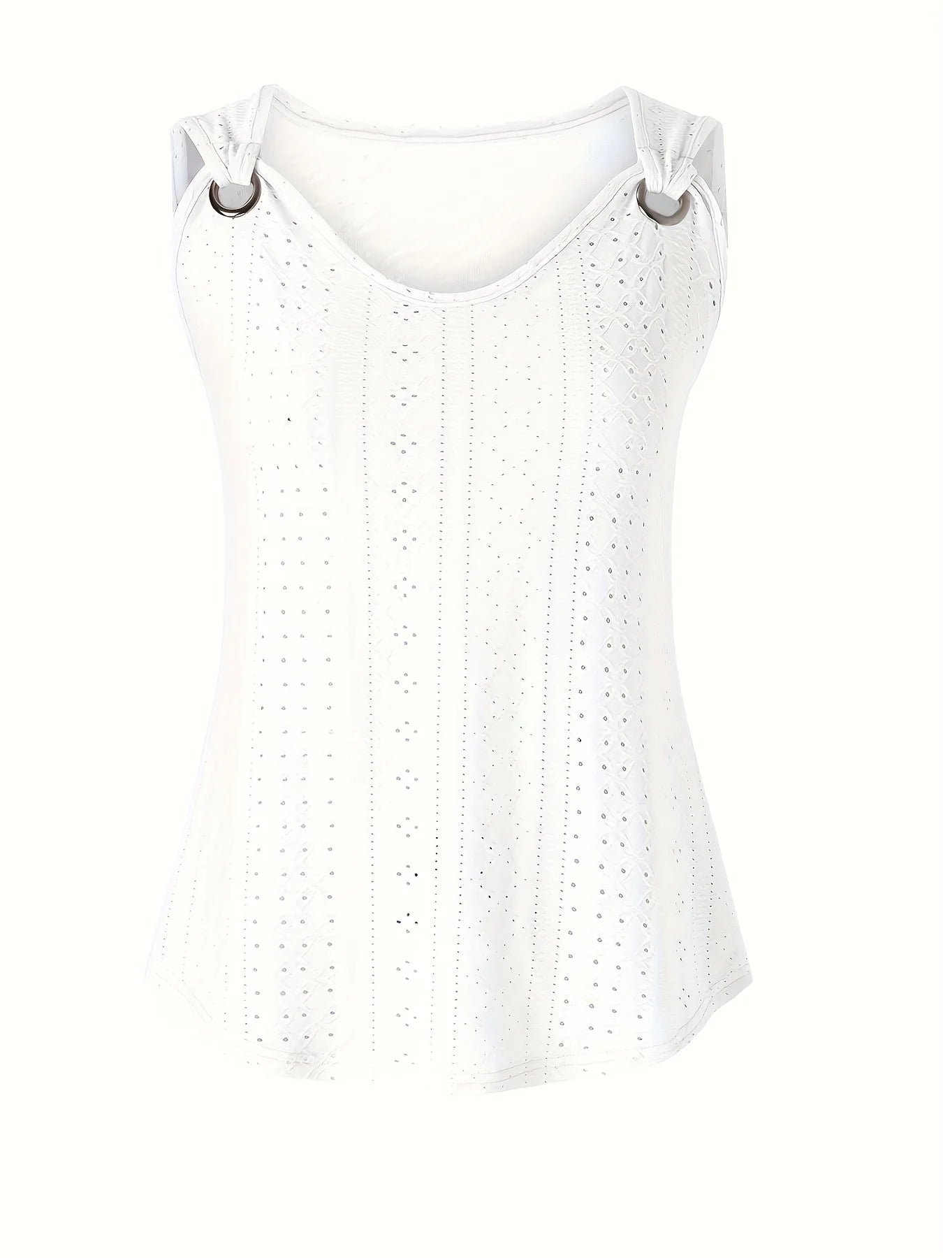 Women's Eyelet Polyester Blend Tank Top with V Neck and Buckle Straps