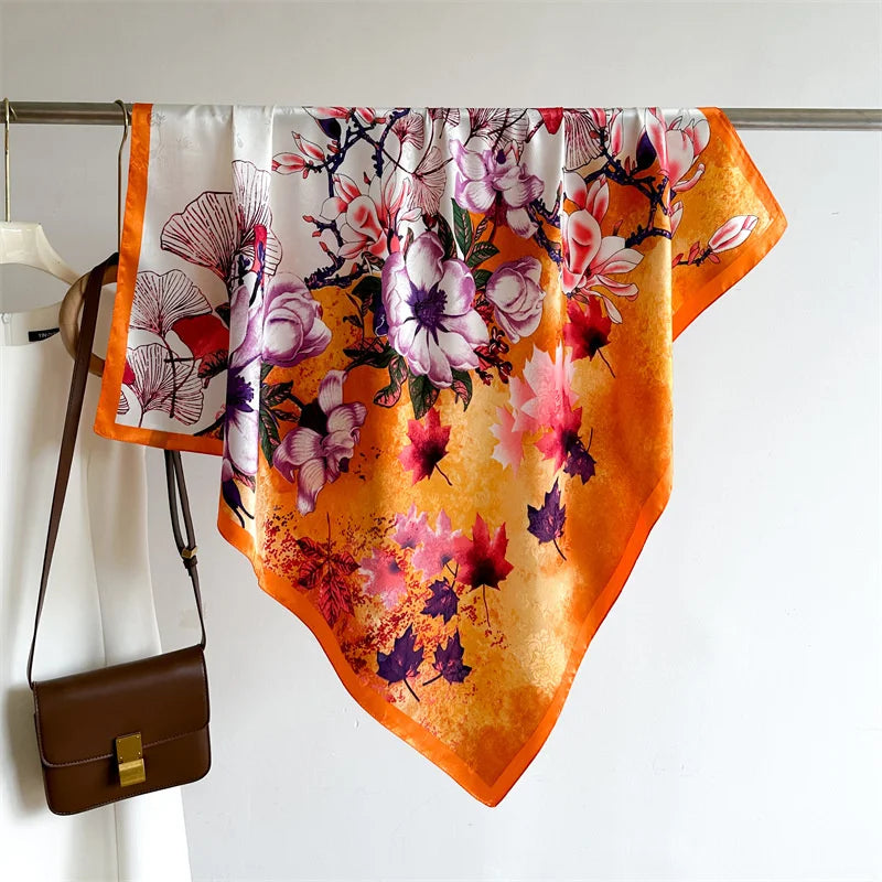 Printed Large Square Scarf with Decorative Border Designs