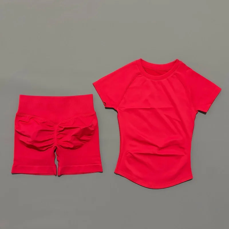 Women's Short-Sleeve Top and Shorts Yoga Set