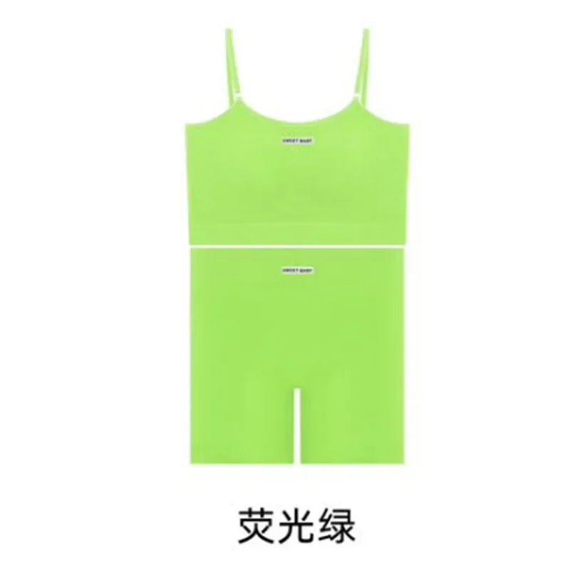 Women's Thin Strap Tank And Shorts Yoga Set