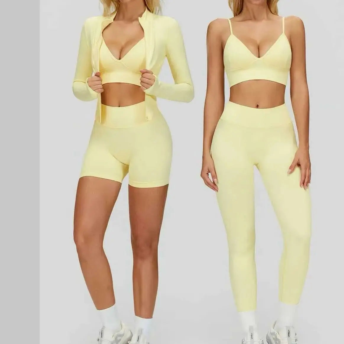 Women's Cropped Layer Bra And Leggings Yoga Set