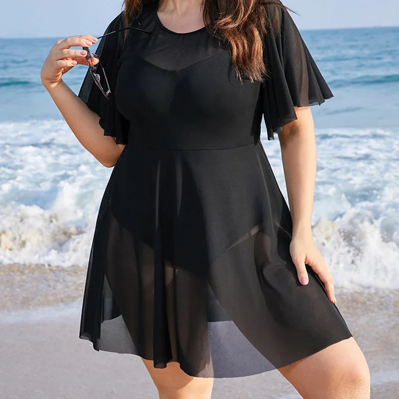 Women's Flutter Sleeve Printed Skirted Swimdress Bathing Suit