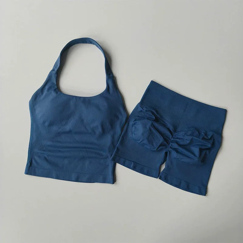 Women's Halter Tank And Shorts Yoga Set For Workout Outfits