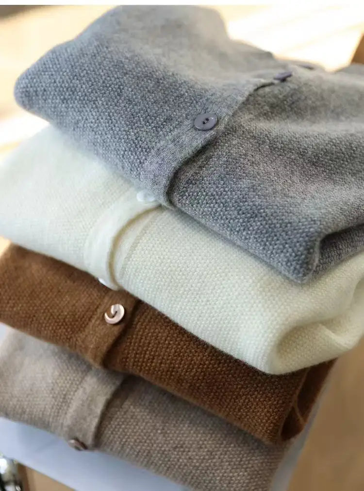 Autumn Women's Pure Cashmere Cardigan - European Style High-end Early Autumn Soft Knit Short Sweater Coat