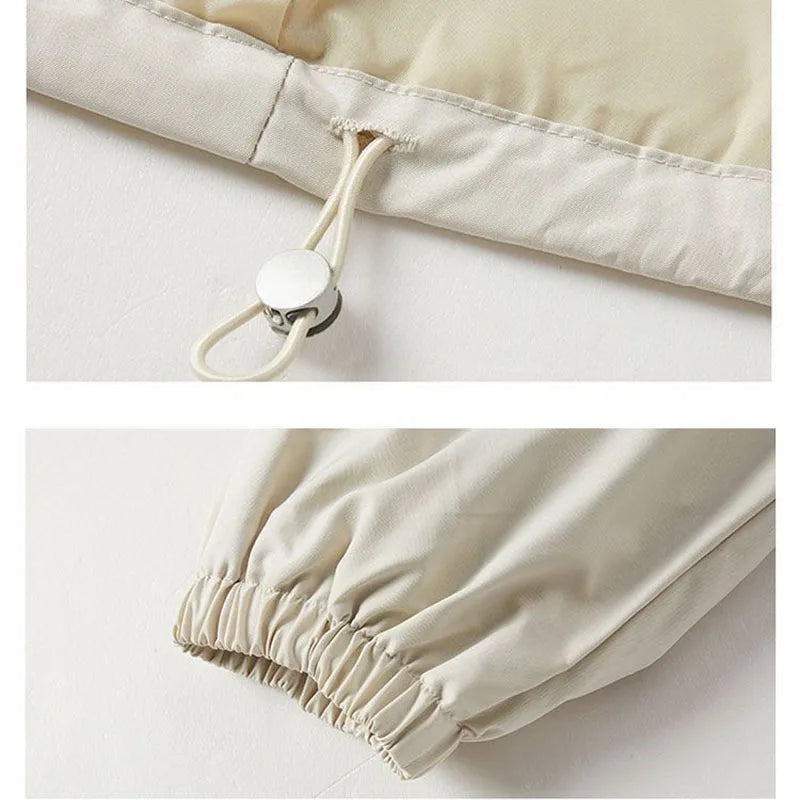 Women's Polyester Hooded Long-Sleeve Zip-Front Short Jacket with Pockets for Casual Outfits