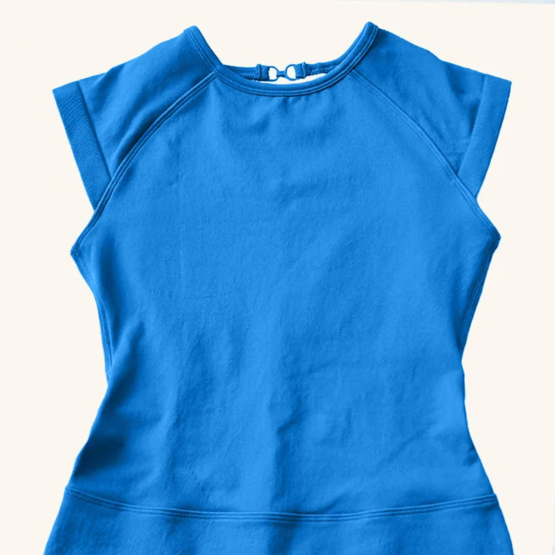 Women's Cap Sleeve Workout Romper with High Neck and Short Fitted Legs