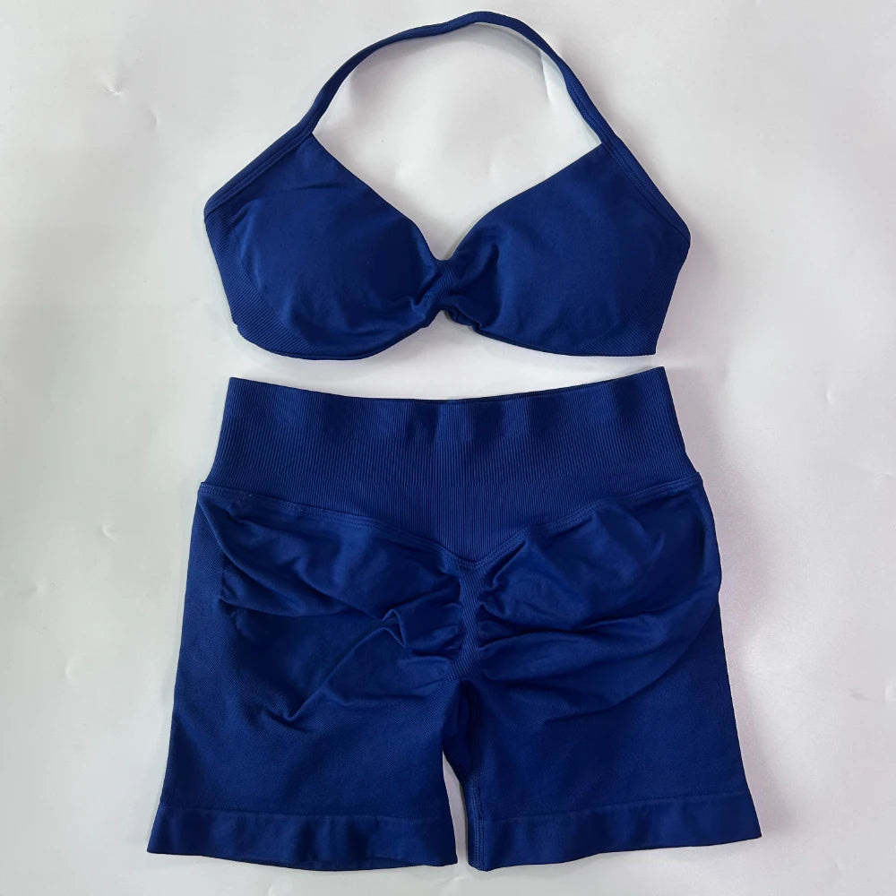Women's Thin Strap Bra And Shorts Yoga Set