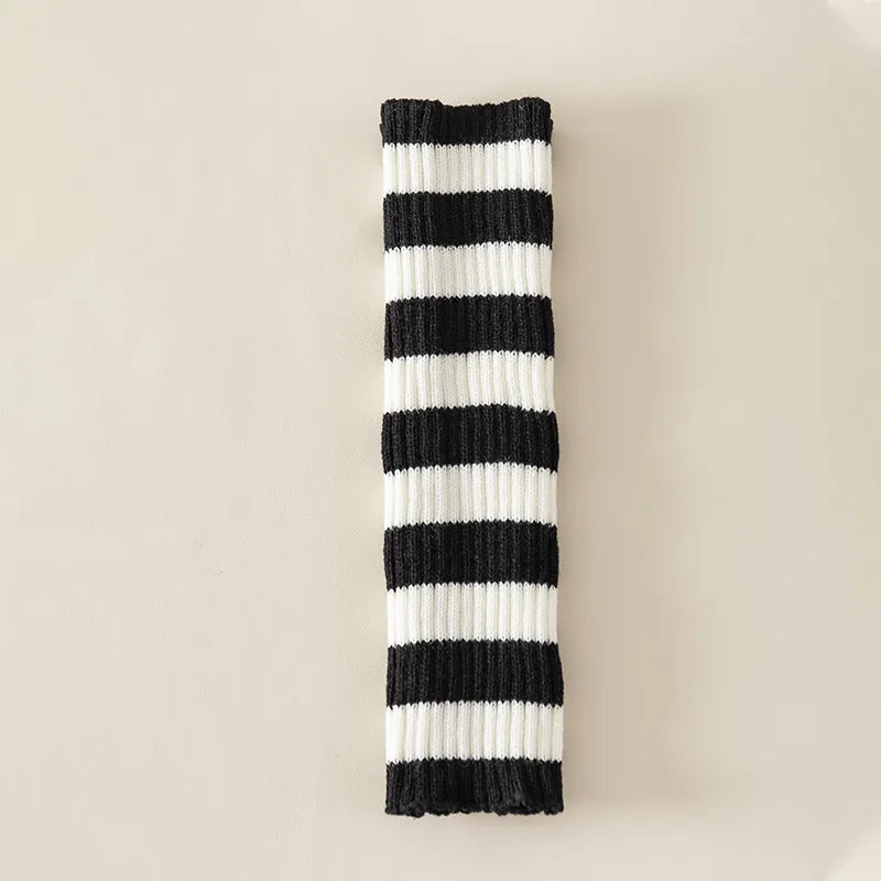 Striped Knit Calf Leg Warmers with Slouchy Shape