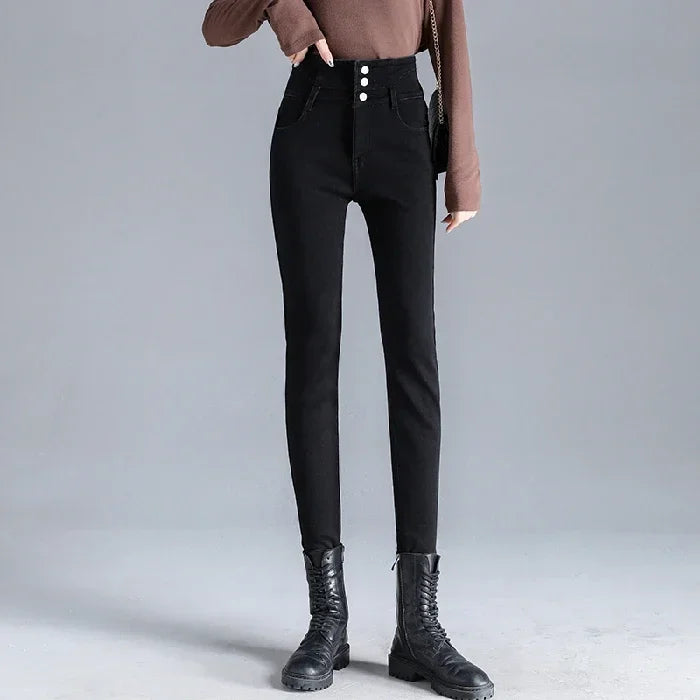 Women's Multiple Button Blue Flared Leg Denim Jeans