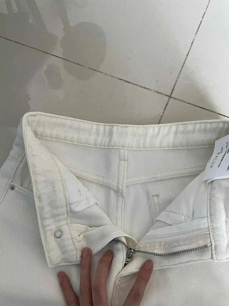 Women's White Fleece Lined Straight Leg Denim Jeans