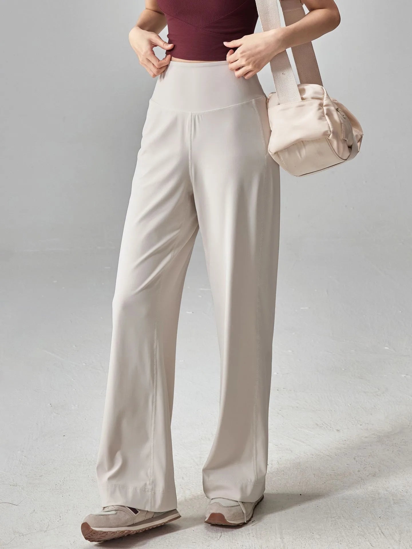 Women's Crossover Waist Nylon Blend Wide Leg Workout Pants with Pockets