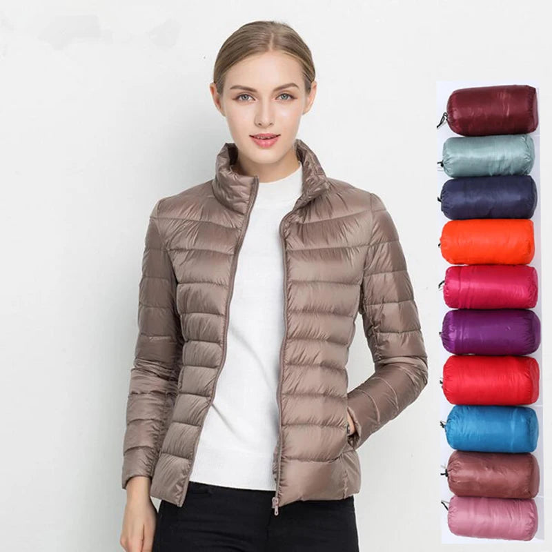 Women's Quilted Stand Collar Zip Front Jacket for Layered Outfits