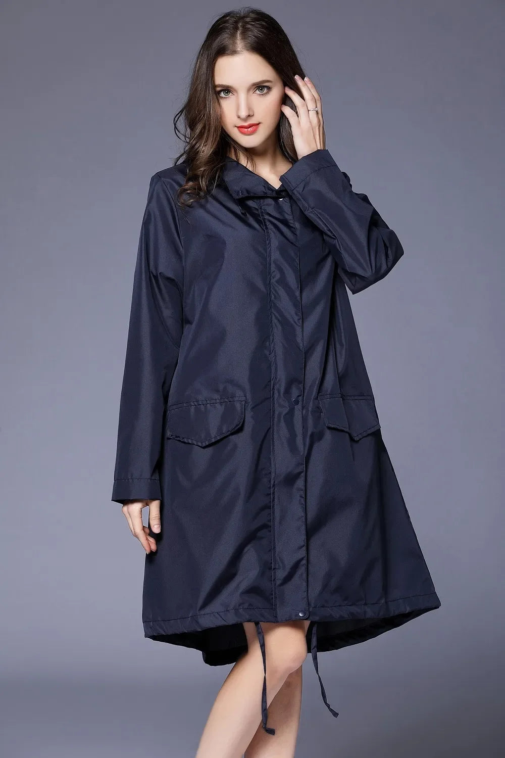 Long Hooded Front Opening Jacket for Layering over Outfits