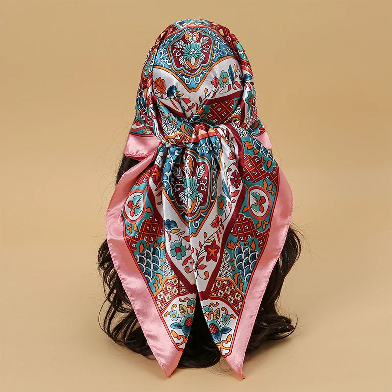 Printed Square Scarf with Ornate Paisley Pattern Options