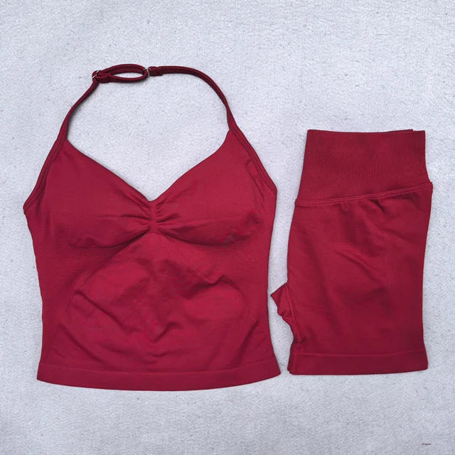 Women's Longline Tank And Shorts Yoga Set For Workout Outfits