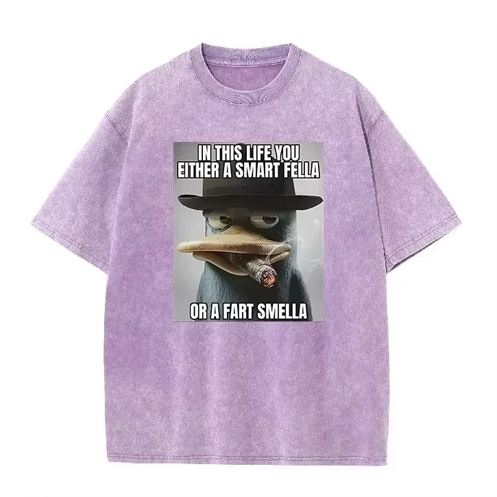 Retro Acid Wash Oversized T-shirt Funny Perry Platypus Meme Cartoon Print Casual Streetwear Tops