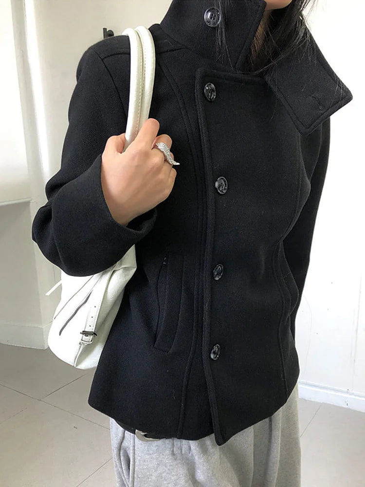 Long Sleeve Casual Coat with Extended Hem and Front Closure