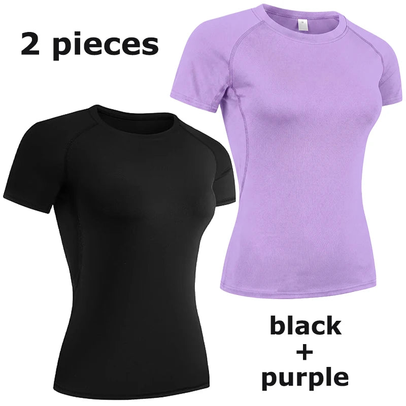 Women's Crew Neck Fitted Short Sleeve T-shirt For Workout Outfits